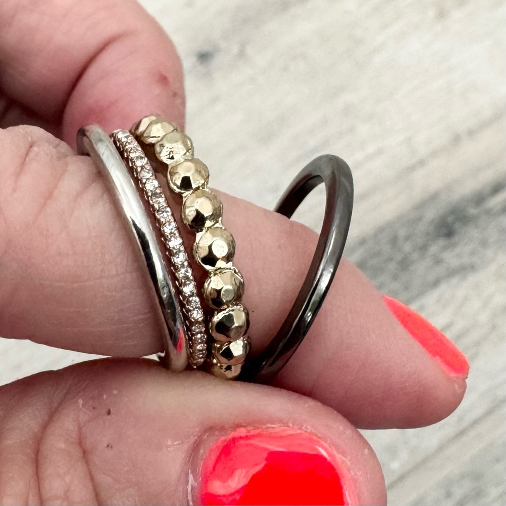 Mixed Metal Gold Beaded Stackable Rings - Picture 5 of 5
